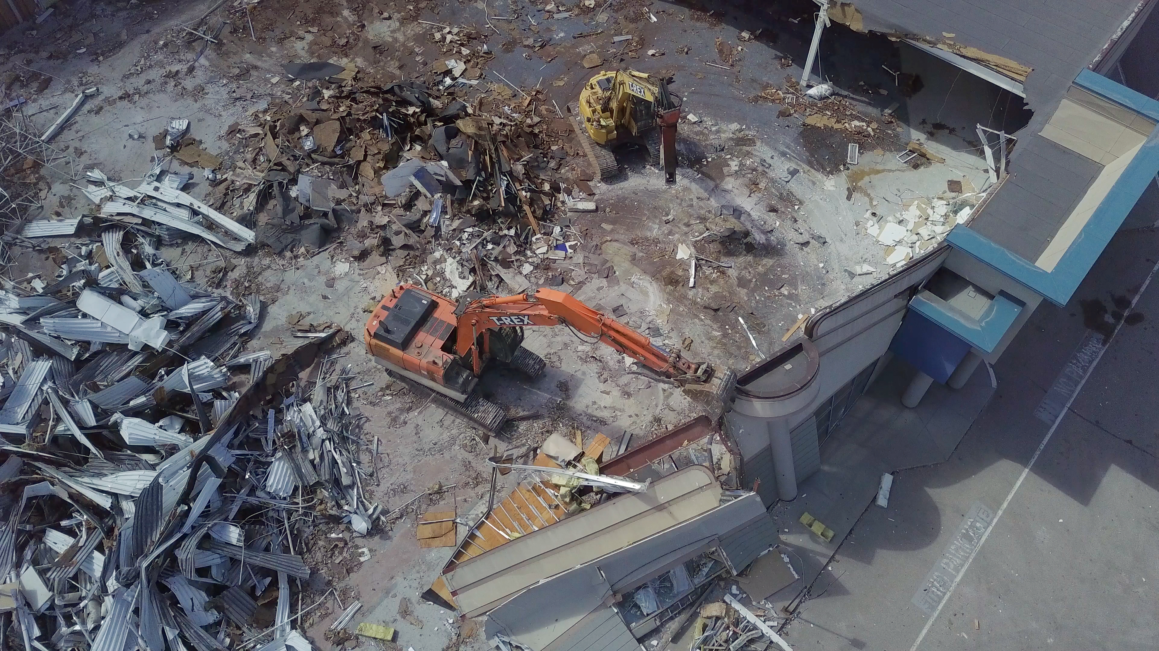 Aerial view of the demolition site